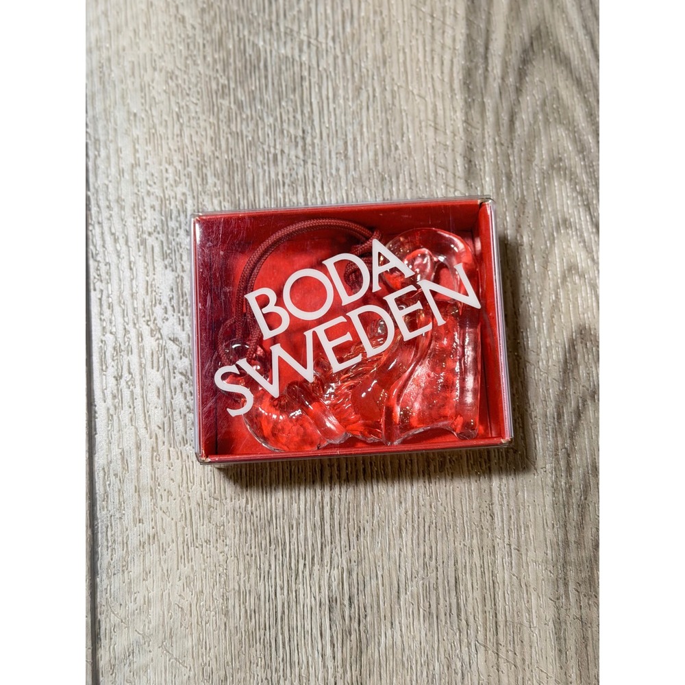 Boda Sweden Glass Santa in Sleigh Christmas Ornament Vintage NIB Clear Red Box